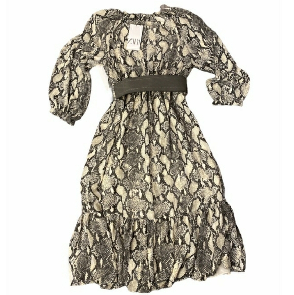 Zara Snakeskin Long Sleeve  Midi Dress NWT - Picture 5 of 6